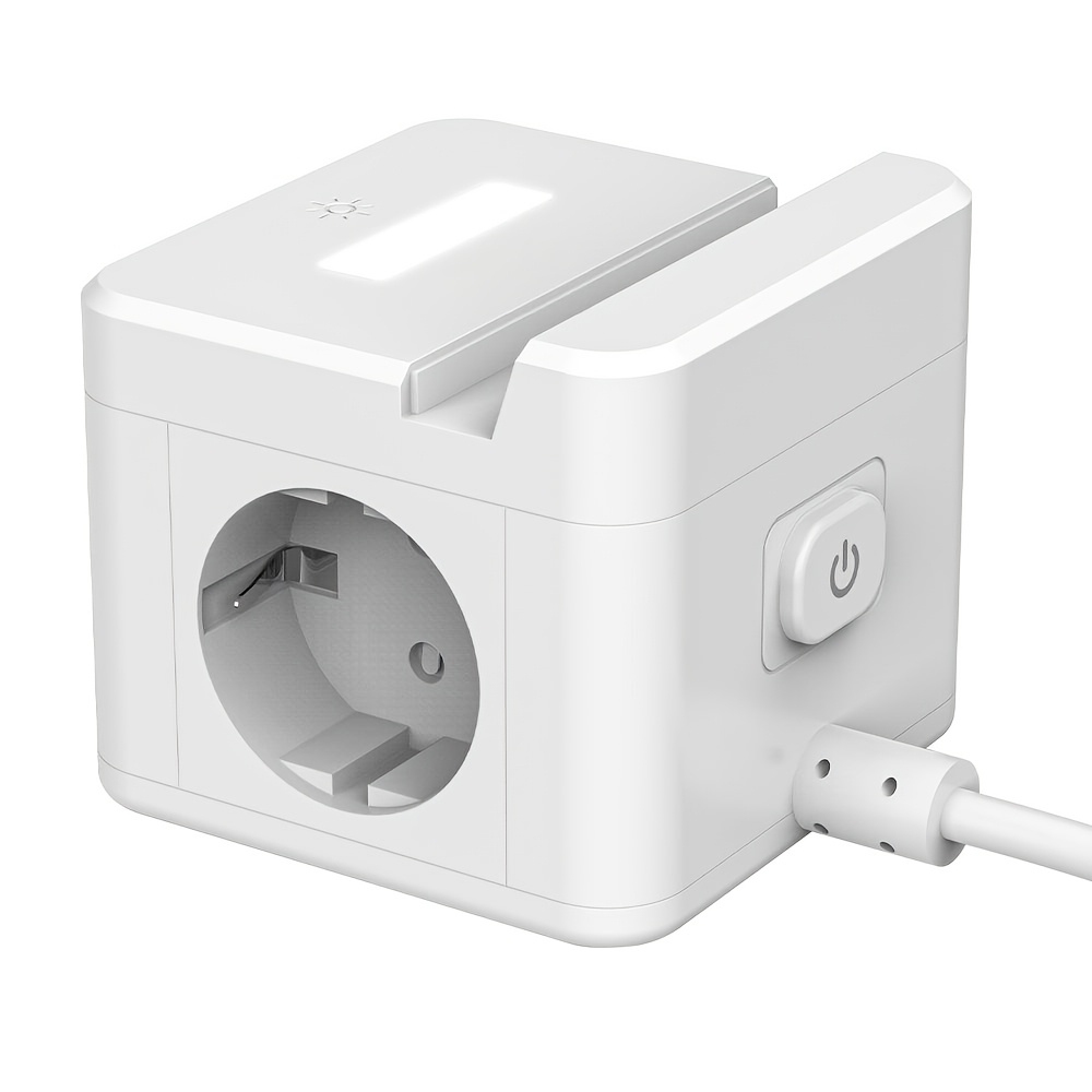 Eu 5in 1 Cube Power Strip 3680w 2 Ac Outlets 1 Usb A 2 Usb C With Night Light Phone Stand Multifunctional Home Office Hotel Kitchen Socket