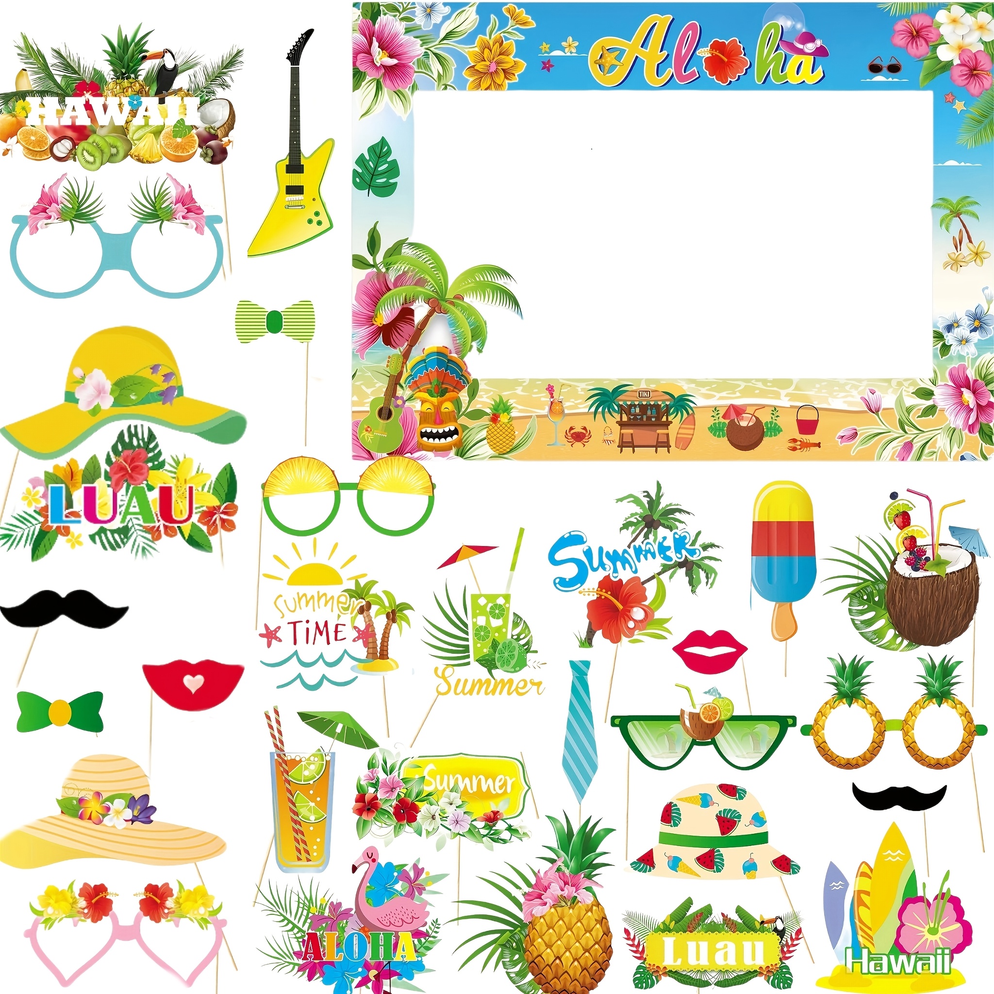 Image of 1/29/30pcs Set Of Hawaiian Aloha-themed Photo Props For Summer Beach Parties And Tropical-themed Photography, Perfect For Halloween & Christmas