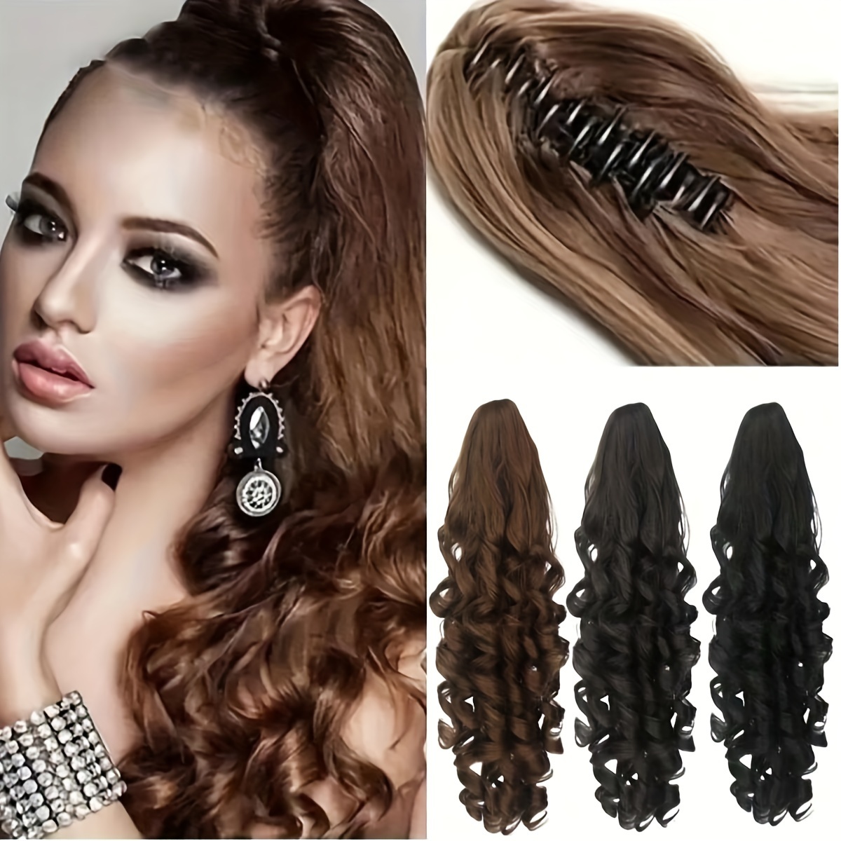 

24 Inch Curly Wave Synthetic Hair Ponytail Extension With Claw Clip For Women - Bouncy Wavy Ponytail For And Party Hairstyles - Versatile Hairpiece Suitable For All