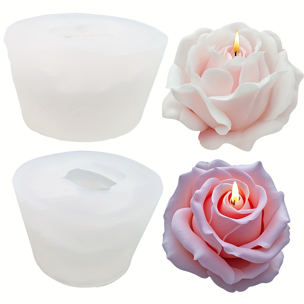 TEMU 2pcs 3d Romantic Rose Flower Candle Mold Set, Silicone Resin Molds For Diy Handmade Aromatherapy Candle Making, Resin Casting, Plaster Crafts,