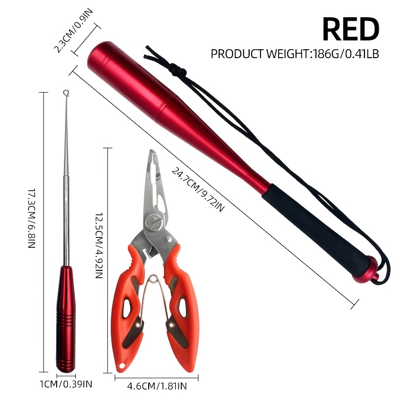 E-shop 3-teiliges -Multi-Werkzeug-Set mit Angelzange, Hakenentferner, -Aufschäumer und -Fischkiller-Bat-Fischwerkzeug-Set aus Aluminiumlegierung