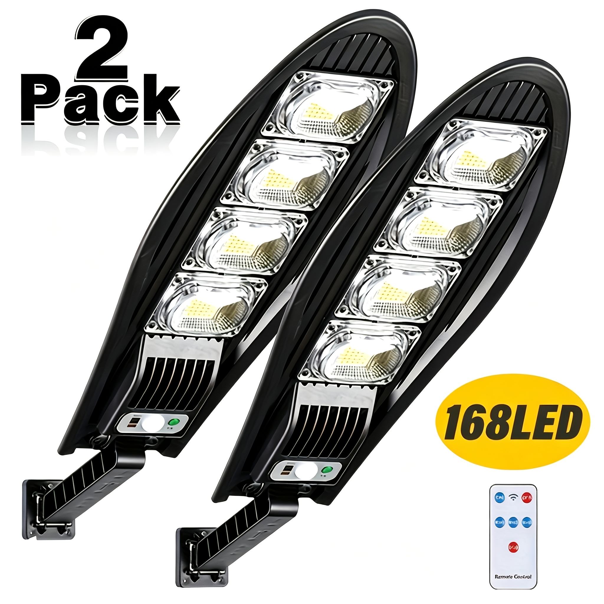 Image of 2pcs Lihangstar Solar Street Lights Outdoor, 168led Solar Flood Light With Remote Control, Dusk To Dawn Solar Security Wall Lamp, For Yard Garden Patio Driveway