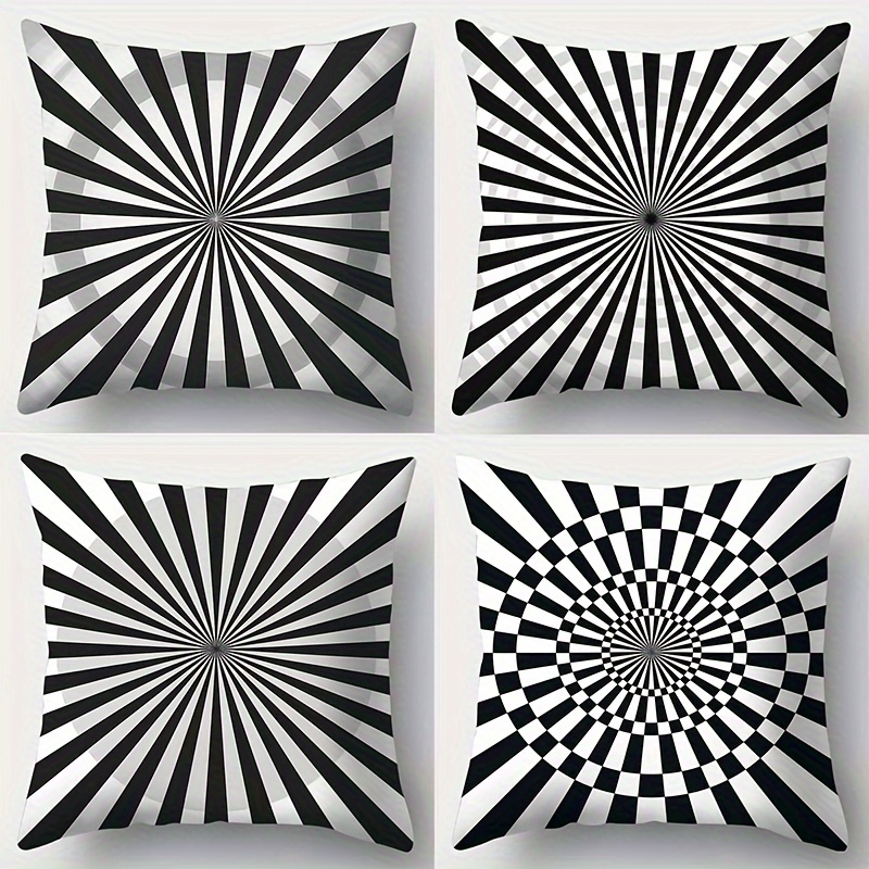 

4-piece Set Of Black & White Geometric Throw Pillow Covers, 17.72" Square, Soft Polyester, Zip Closure - Perfect For Living Room & Bedroom Decor