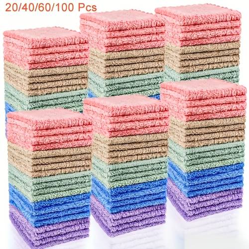 100pcs soft absorbent solid color washcloths skin quick drying compact square towels for home bathing bathroom essentials 9 4 9 4in