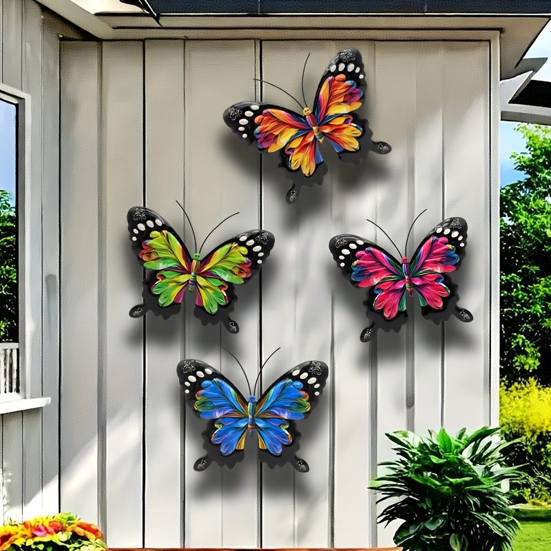 

4pcs Vibrant 3d Metal Wall Art, Iron Indoor & Outdoor Hanging Decor For Garden, Patio, Fence, Balcony, Living Room, Bedroom, Parties, Wedding Decorations, Ideal Gift For , Ornaments