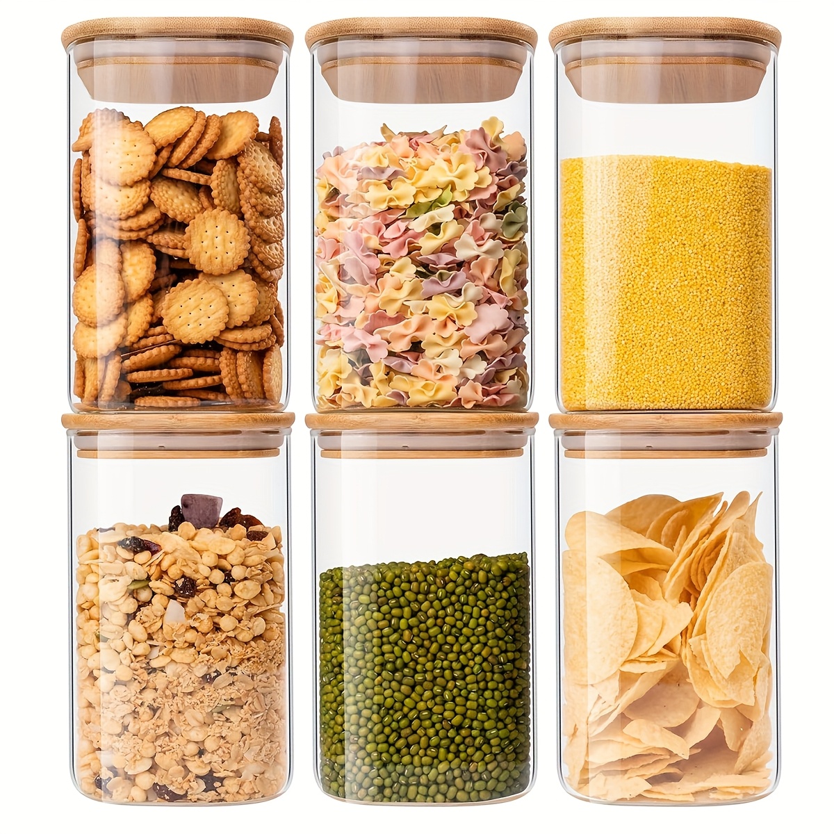 Image of 6pcs, Glass Food Storage Jars 37 Oz, Glass Storage Containers With Clear Glass, Bamboo Lids, Suitable For Serving Tea, Coffee, Flour, Sugar, Candies, Spices, Etc., Ideal For Kitchen And Parties