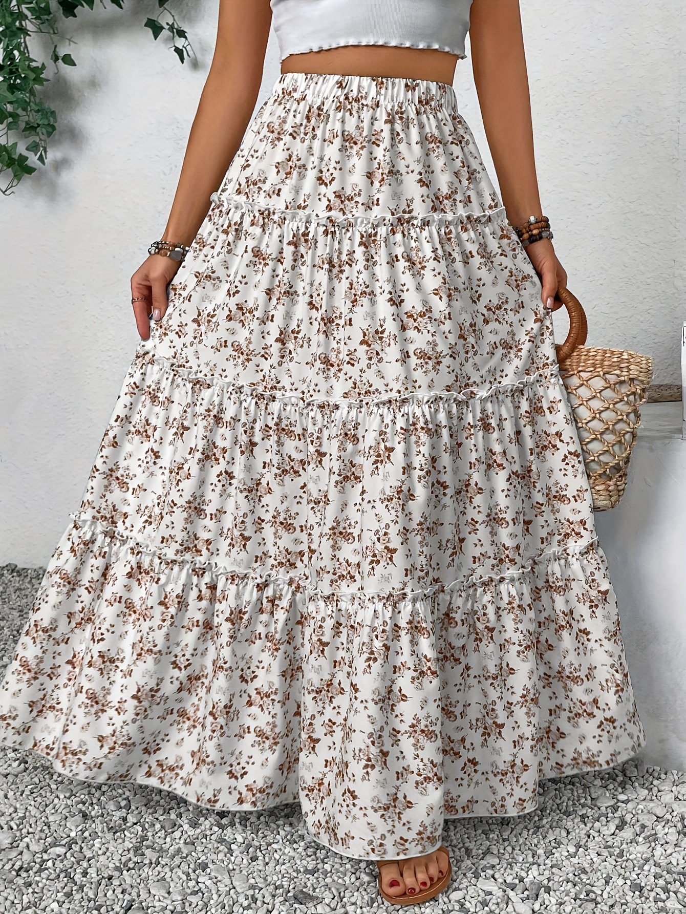 【NONCODE】Boreum Long Flower Skirt Bindi Maxi Skirt - Checker Floral Aliza