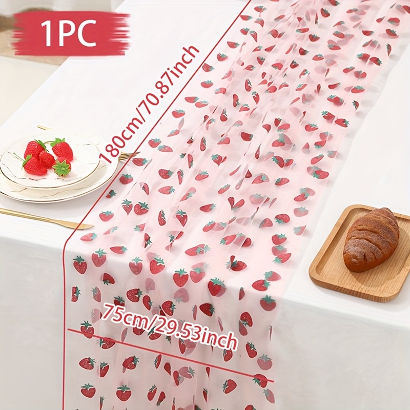 Image of 1pc,strawberry Red Mesh Table Runner,75*180cm, Table Flag,birthday Party Decoration Tablecover,baby Shower Party Supplies,wedding Bridal Party Decoration Tablecover,dining Table Decor