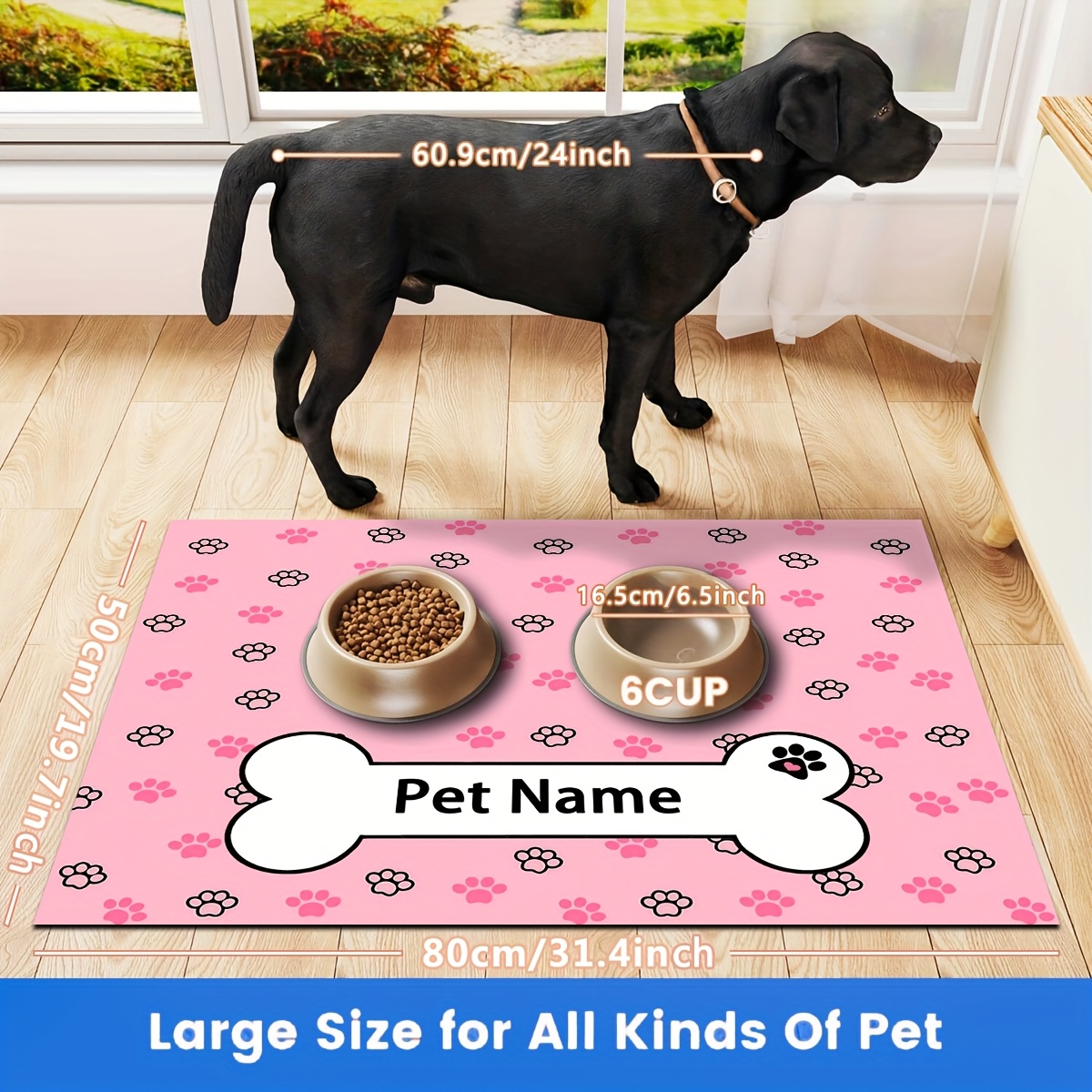 TEMU 1pc Customizable Name Paw Print Pet Feeding Mat, Non-slip Food And Water Bowl Pad For Cats And Dogs, Dog Drinking Mat, Personalized Diy Pet