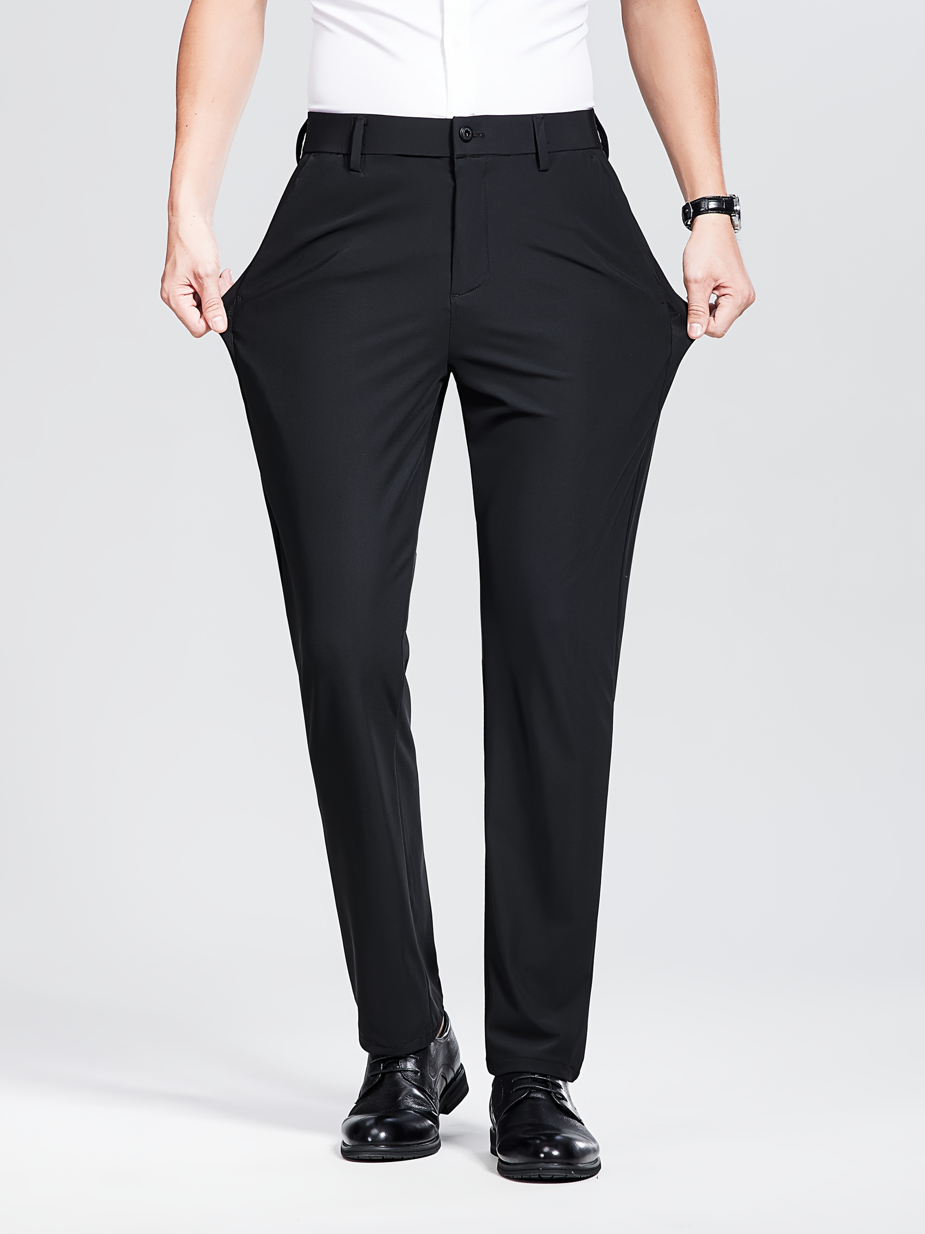 *'* Grey Stretch Ice-* Fiber Business Casual Pants High-Stretch  Straight-Leg Trousers with Wrinkle-Resistant Fabric, Machine Washable, S