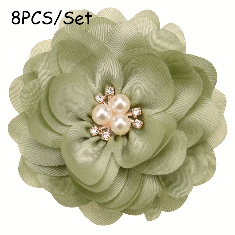 Image of 8pcs Random 3.4inch ( 8.5cm) Satin Chiffon Flowers ( No Clip) Wedding Decoration Flower Making Hair Sets Diy Sandal Dress Belt Supplies Boutique Hair Accessories For Headband Hairband