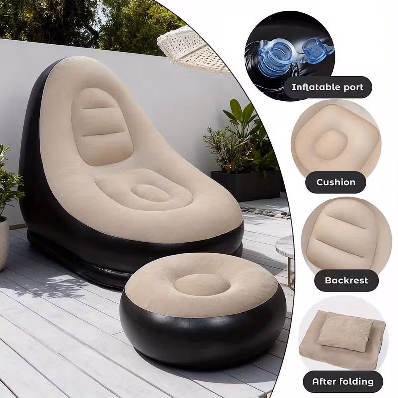 adult inflatable recliner sofa with stool heavy duty portable folding space saving indoor outdoor lounge chair for living room camping travel balcony easy setup storage no red Product details 2