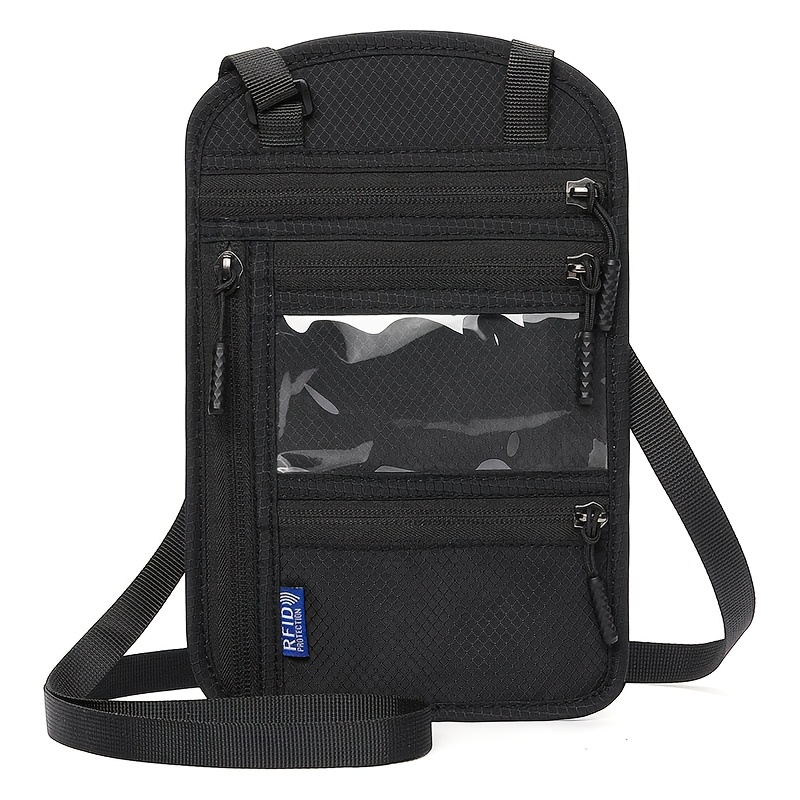 TEMU [rfid Blocking Travel Wallet] Rfid-blocking Travel Wallet With Adjustable Neck Strap - Features A Durable Nylon Passport Holder And Secure