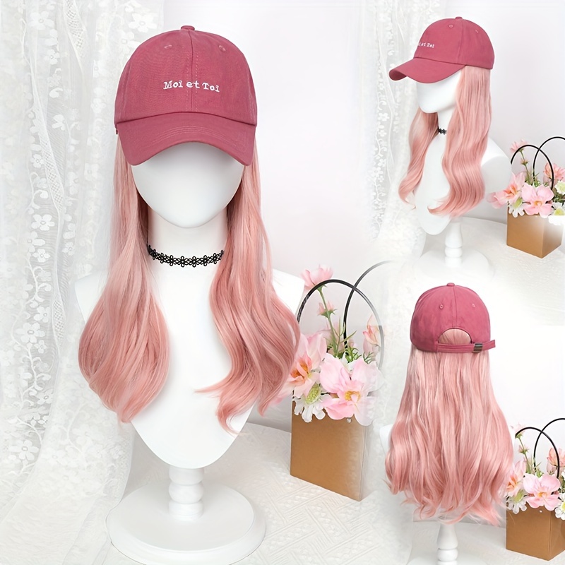 hat wigs 24 inch long curly wavy hair wigs with baseball cap  display picture 3
