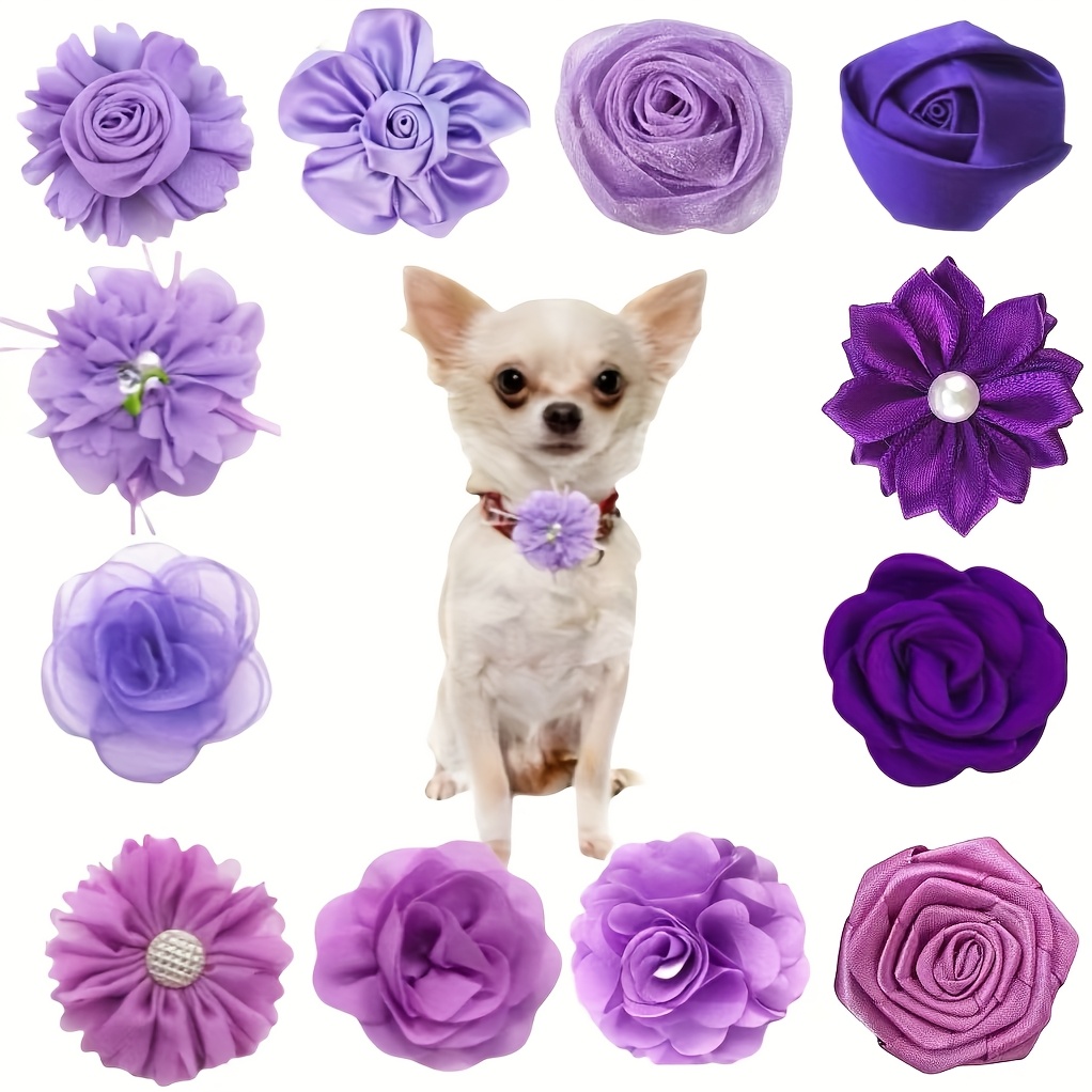 

12-pack Collar Bows And Flowers, Acrylic Fiber Pet Collar Decorations For Small To Medium Dogs, Wedding, Birthday Parties, And Grooming Accessories