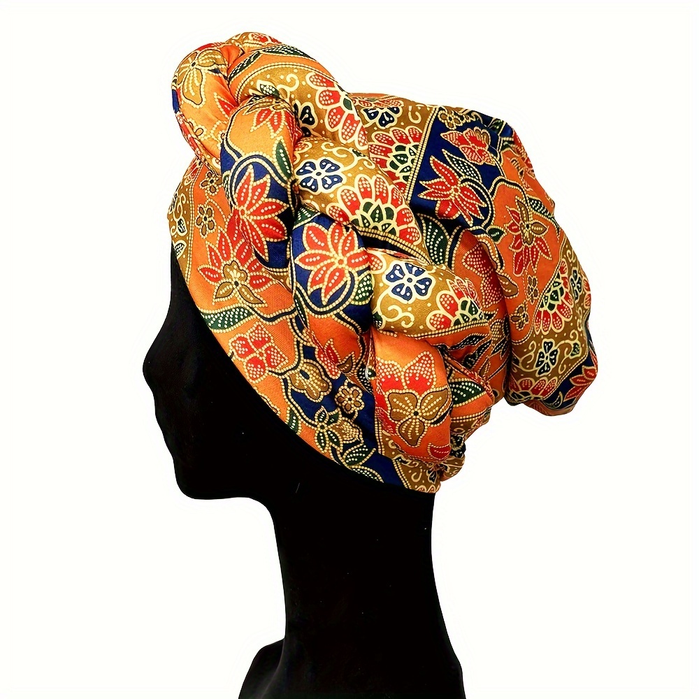 african print twisted braid turban hat traditional wax print headwrap elastic band one size fits all details 3