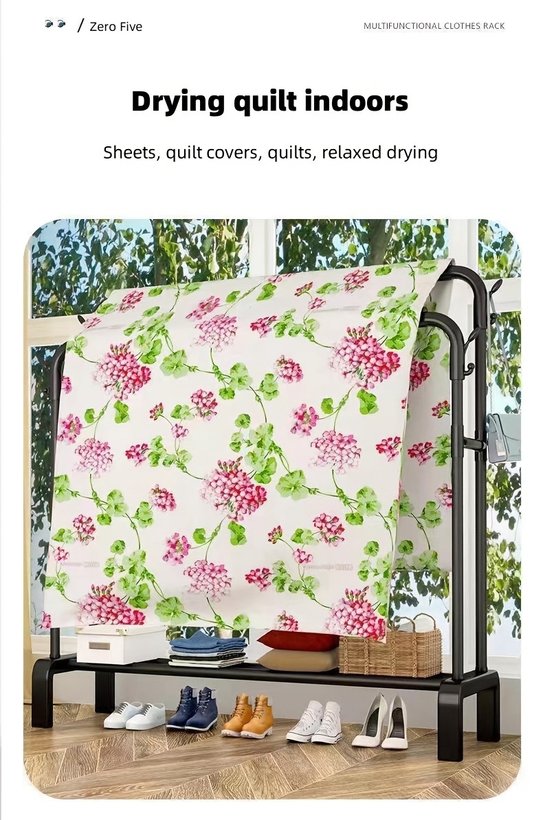 popular   stainless steel multi functional wardrobe clothes rack space saving design easy assembly with shelves and hooks portable clothing rack for balcony dorm bedroom Product details 12