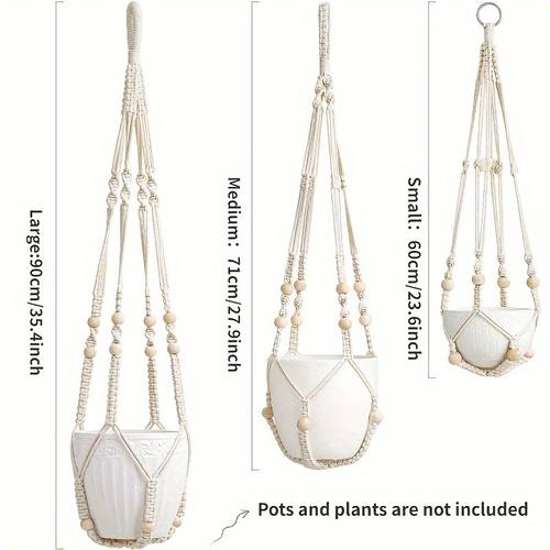 Boho Chic Macrame Plant Hangers Indoor Different Size Hanging Planter Basket Flower Pot Holder with Beads No Tassels