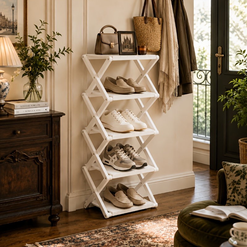 Foldable Bamboo Shoe Rack (no ); Tall, Narrow Vertical Shoe Tower; Space- Storage; Sturdy Structure; Easy To Clean; Suitable For Organizing And Storage Throughout The Home.