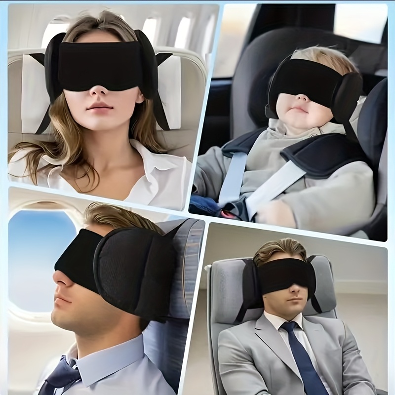   travel neck pillow with built in eye mask adjustable strap ergonomic support breathable design for airplane car office home use no battery needed lightweight portable travel pillow car   solid   nodrill installation 0