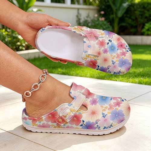 elegant cherry print eva slippers unisex lightweight soft soled garden shoes mules shoes for daily commuting leisure versatile for comfortable and easy to shoes