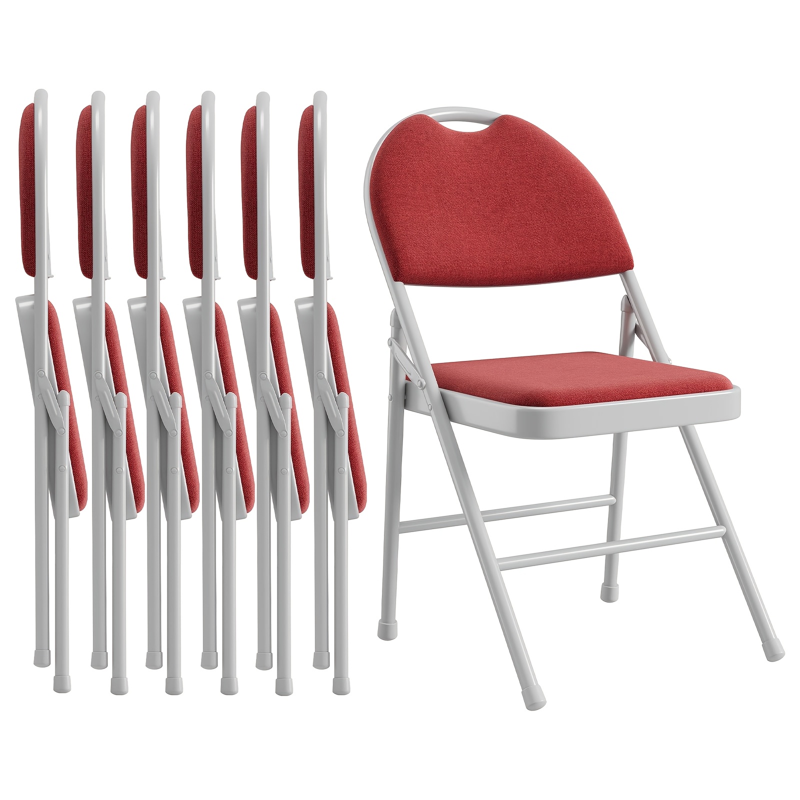 2 4 6 pack folding chairs with fabric padded metal foldable chair cushion and back for indoor outdoor commercial stackable guest chairs for camping dining room office wedding