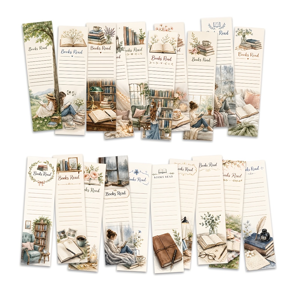 TEMU Set di 20 segnalibri squisiti vuoti, a righe e a righine, con paesaggio di domestica con vaso e libro in tonalit� per studio, articoli di