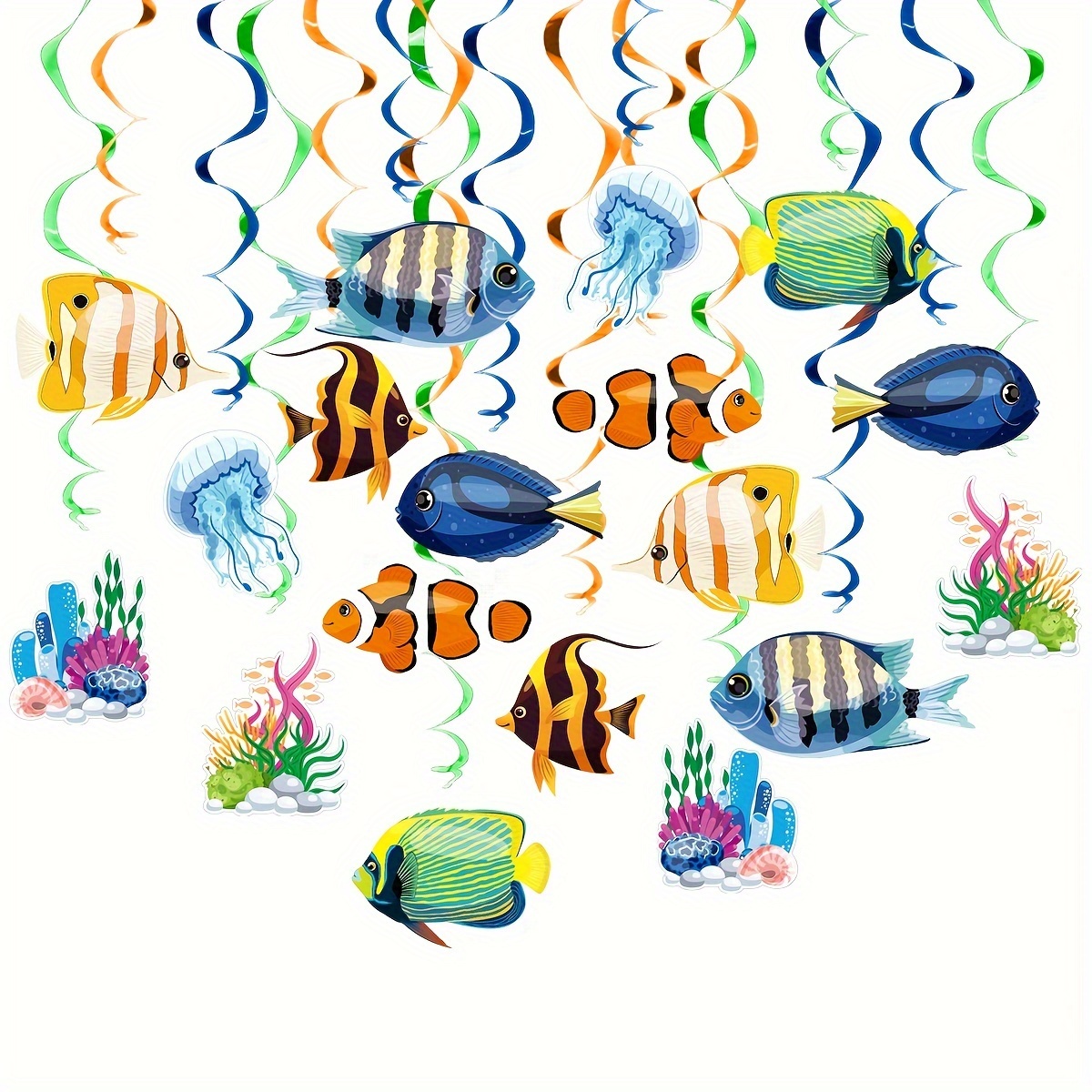 

30-piece Tropical Fish & Jellyfish Swirl Decor Set - Perfect For Ocean-themed Parties, Mermaid Celebrations, Pool Gatherings & Hawaiian Luau Events