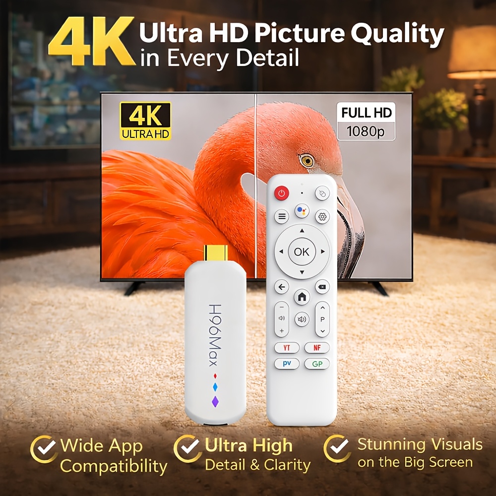 H96 Max 2026 НОВ AI Android 14 Смарт Контрол ТВ Стик с Гласов Контрол, 4K Ultra HD, 2GB RAM, 16GB ROM, 3D Възможности, USB Type-C Захранване, Двоен 2.4/5Ghz Wi-Fi 6, Безжичен 5.0, Интелигентен Контролен Интерфейс, Мини USB Конектор