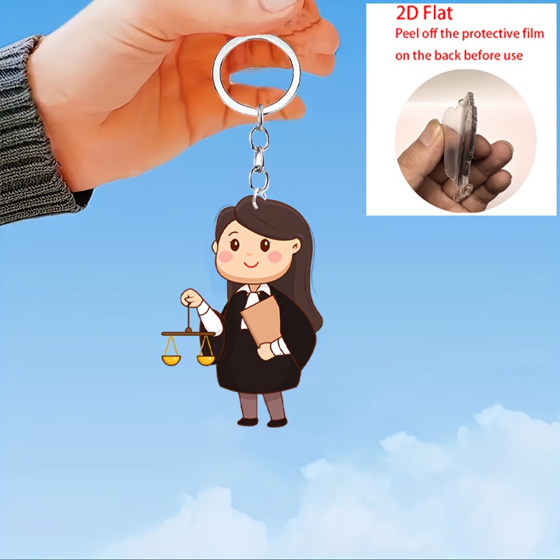 2d Flat 1pc Cute Lawyer-themed Acrylic Keychain - Waterproof, Key Ring With Scales And Books Design, Ideal Gift For Legal Professionals And Law Students, Gifts For