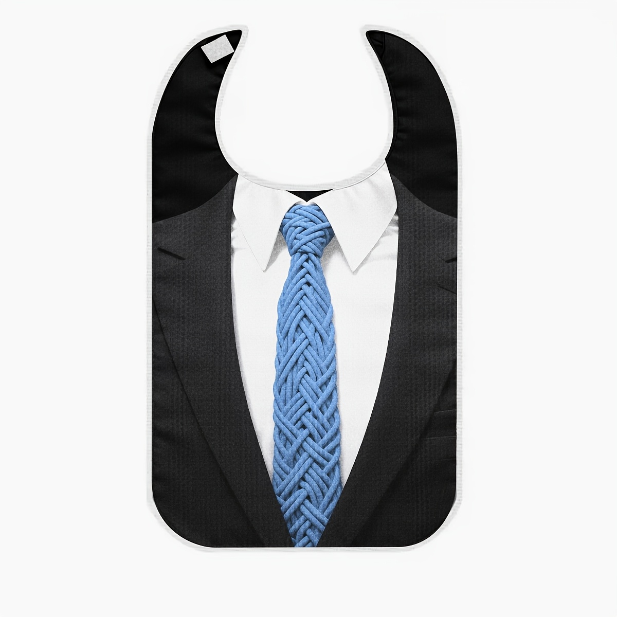 TEMU 1pc Adult Bib Printed With Formal Business Black Suit White Shirt And Blue Woven Tie Pattern