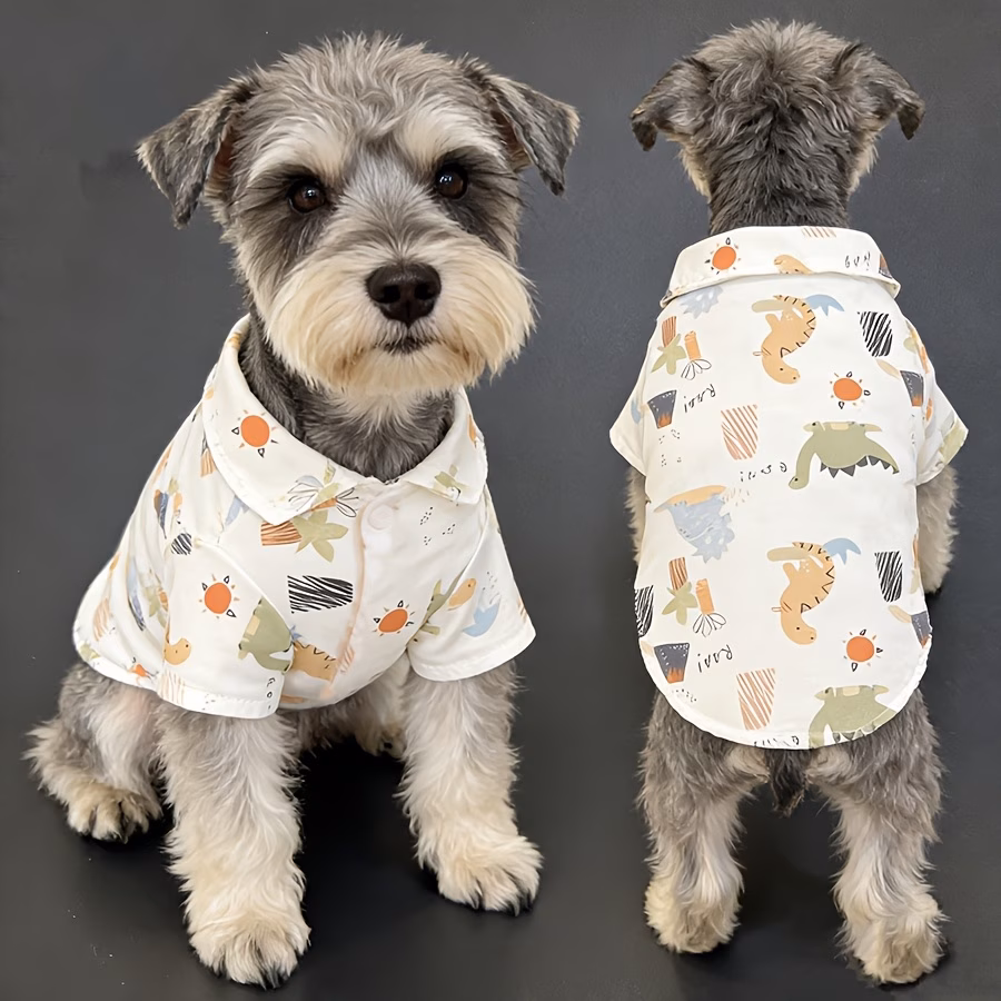 cute dinosaur print button snap pet shirt for small dogs cats lightweight breathable short sleeve puppy clothes with outfits suitable for spring summer fall winter daily wear walking travel photo props for chihuahua Product details 0