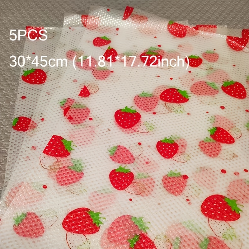 TEMU 5pcs Set Of Waterproof Refrigerator Liners, Made Of Moisture-proof, Washable, And Durable Eva Material, Featuring Strawberry, Green Leaf, Lemon,