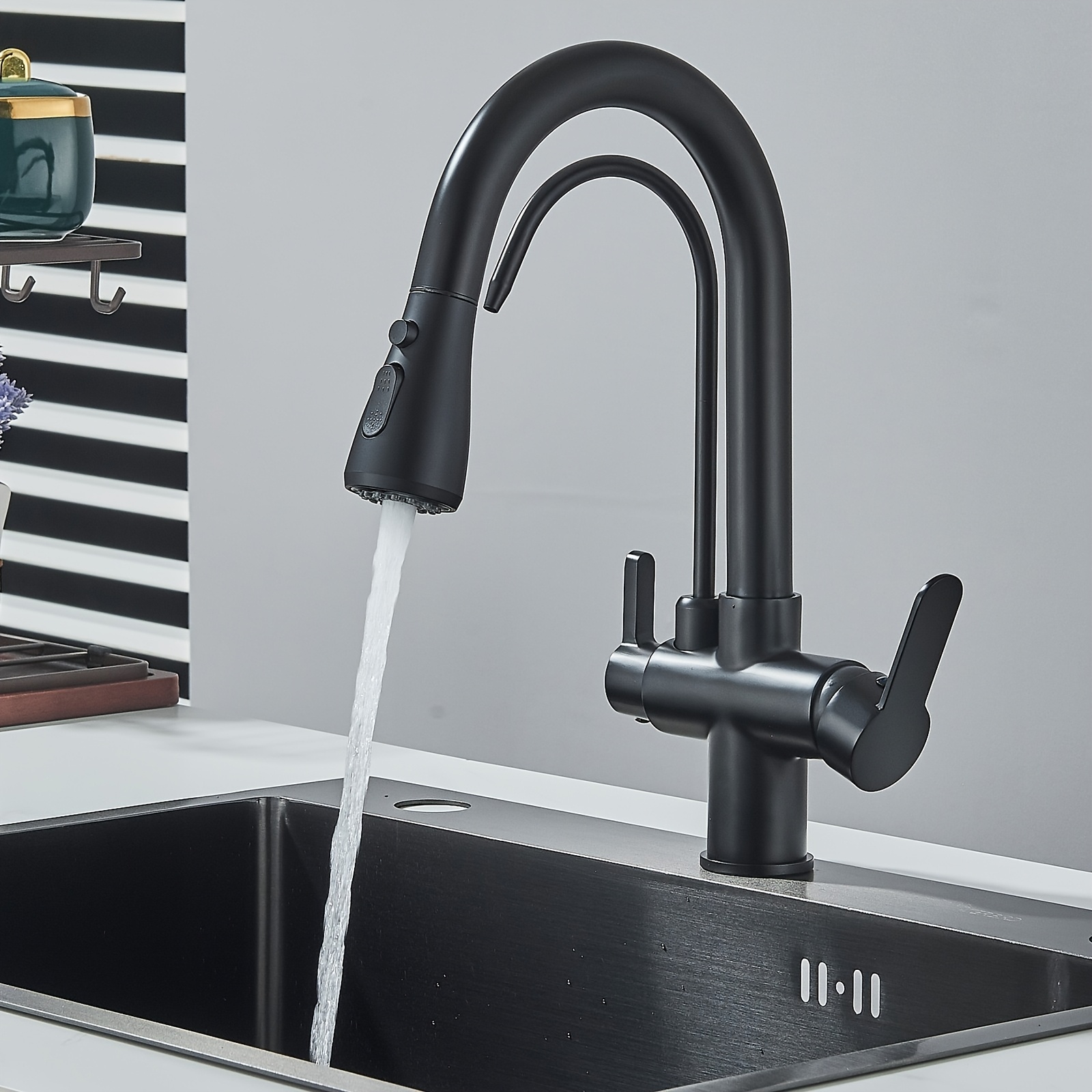 3-way Stainless Steel Tap, 360° Rotatable Water Tap With Extendable Hand Shower, 3-in- Mixer Tap, 2 Handles