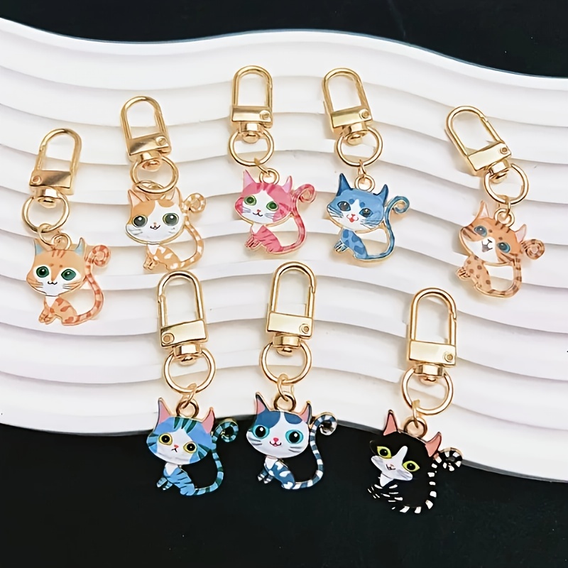 

8pcs Cat Keychain Set, Alloy Cartoon Animal Keychain With Carabiner, Decorative Women's Keychain Suitable For Backpacks, Headphones And Birthday Accessories