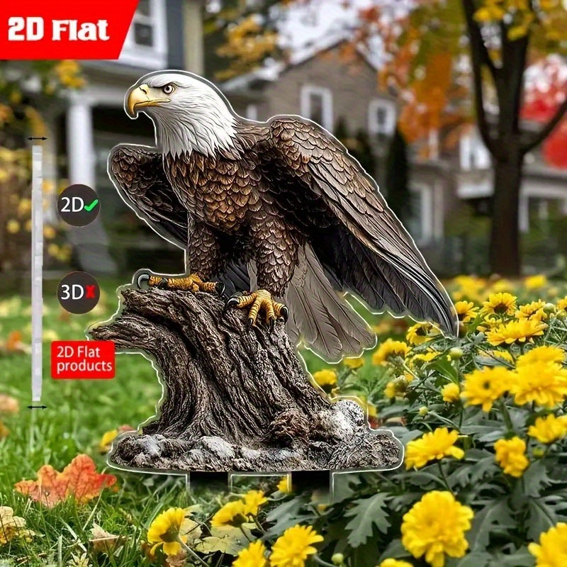 Image of 2d Flat American Bald Eagle Garden Stake, Suitable For Yard, Farm, Outdoor Decoration, Holiday Gifts, And Home Decor