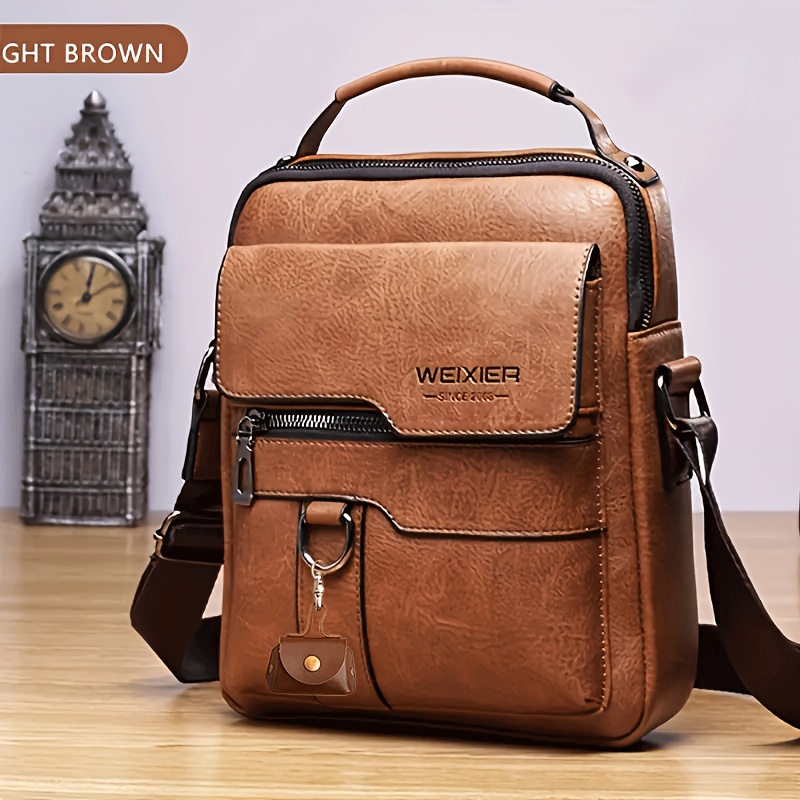 TEMU The 2026 New Retro Leather Crossbody Bag Features A Unisex Design With Multiple Compartments For Business Storage. The Adjustable Shoulder Strap