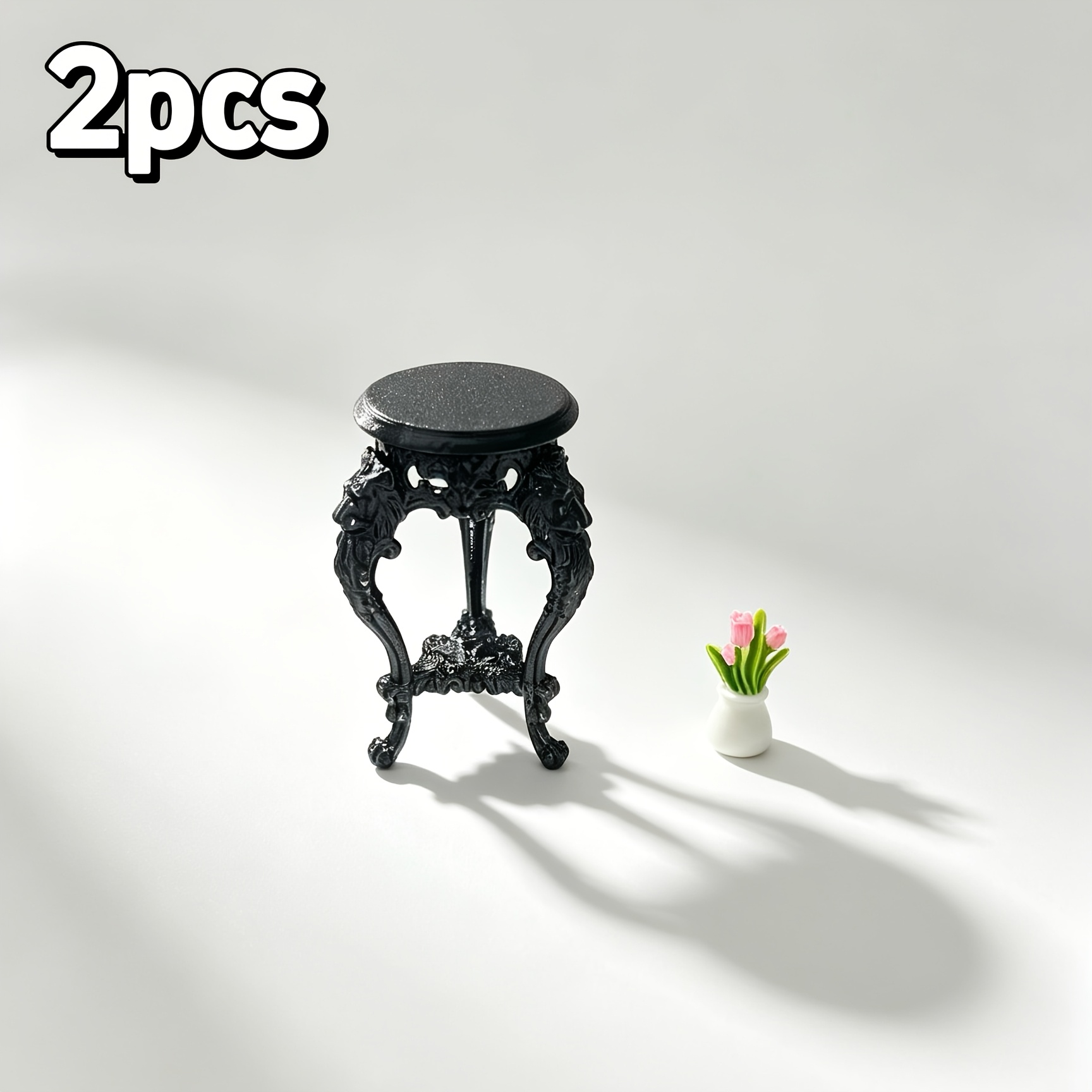 TEMU 2pcs, Mini- de maison de poupée, support de fleurs royal gothique et ensemble d'ornements de verdure, échelle 1:12 pour ajouts de décoration de