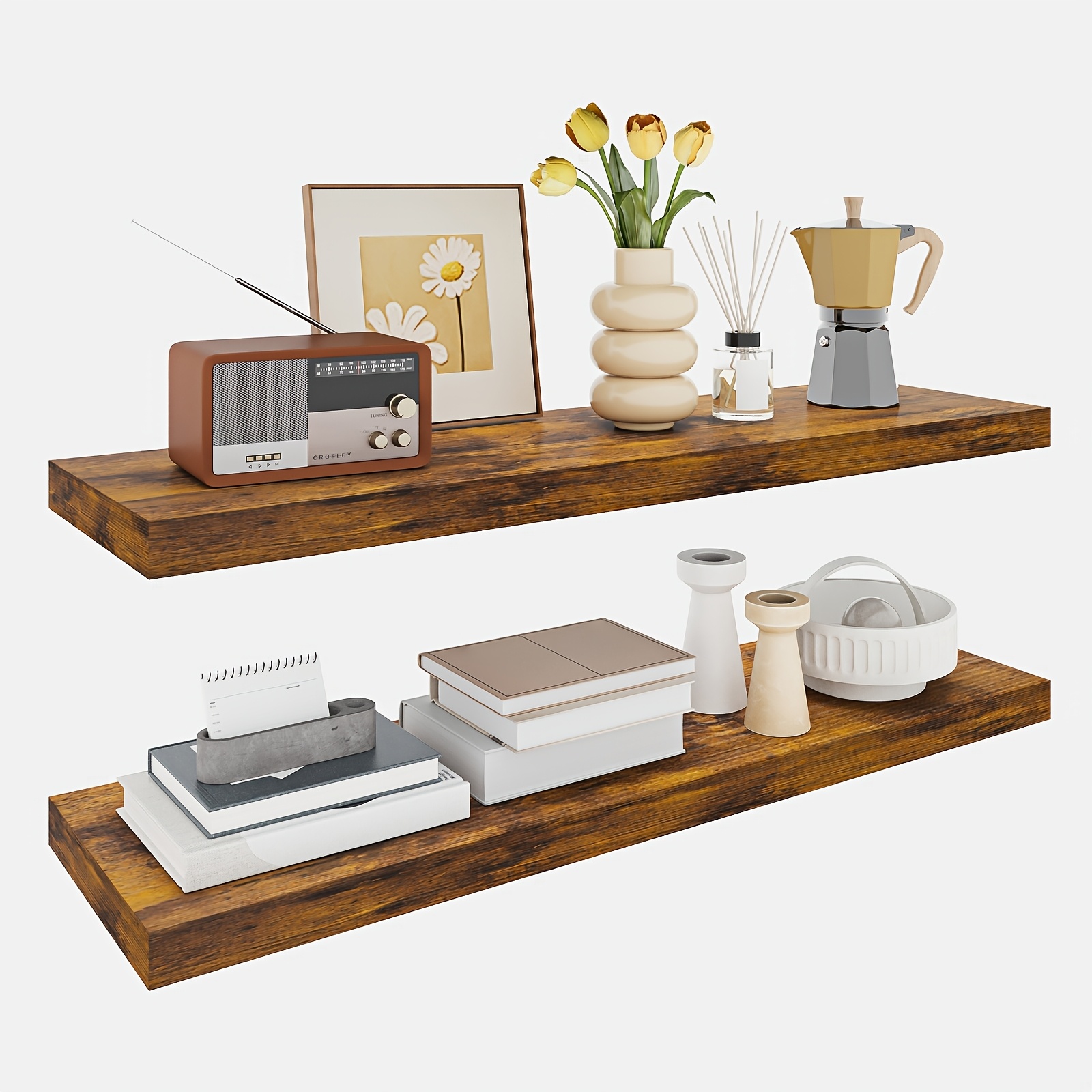 TEMU Tomnk 80x20cm Wall-mounted Floating Shelf, Wall-mounted Storage Shelf, Mdf Retro Style Invisible Bracket Shelf, Space-saving Shelf Suitable For