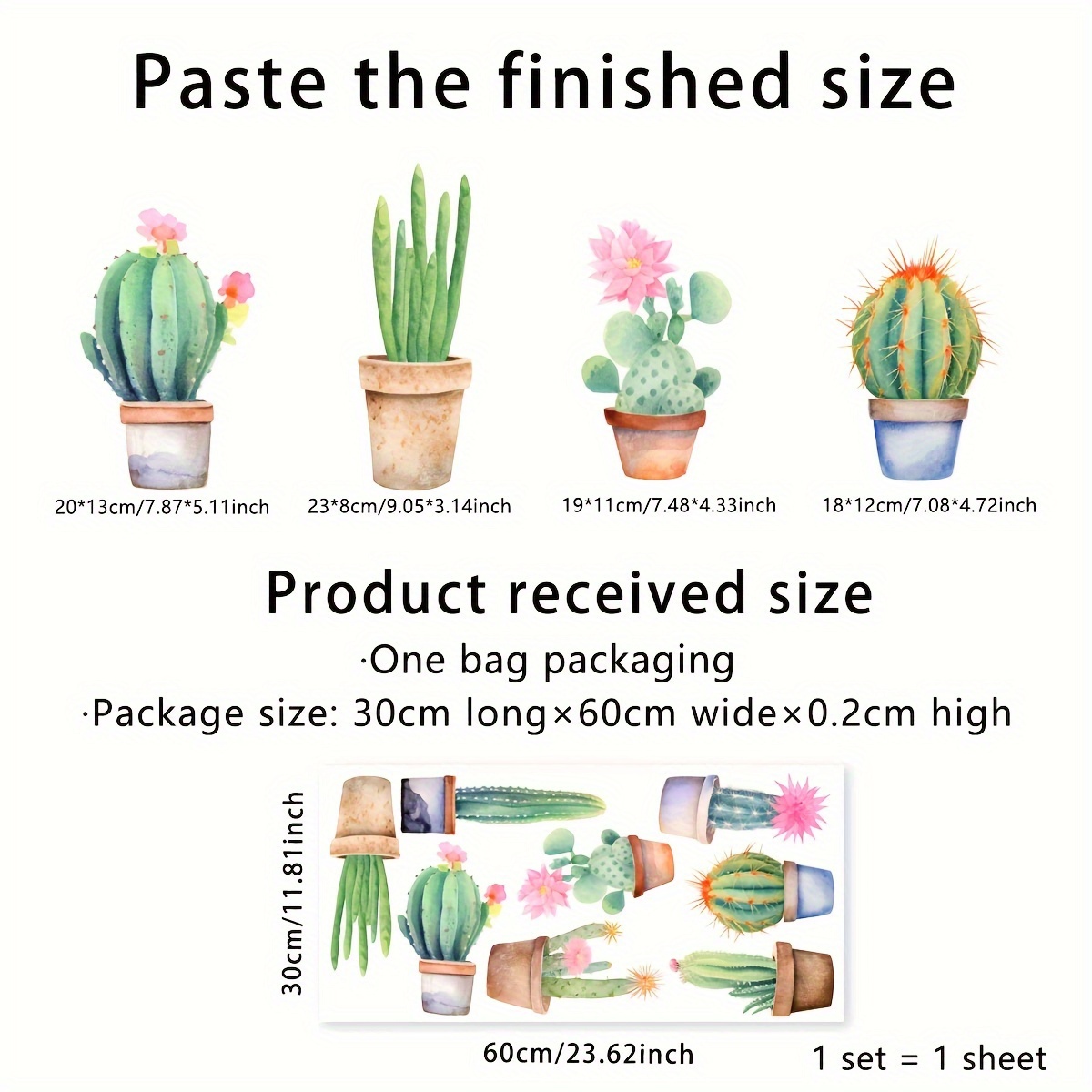 A Cactus Plant Potted Electrostatic Glass Sticker, Double-sided Printed Window Glass Decorative Sticker