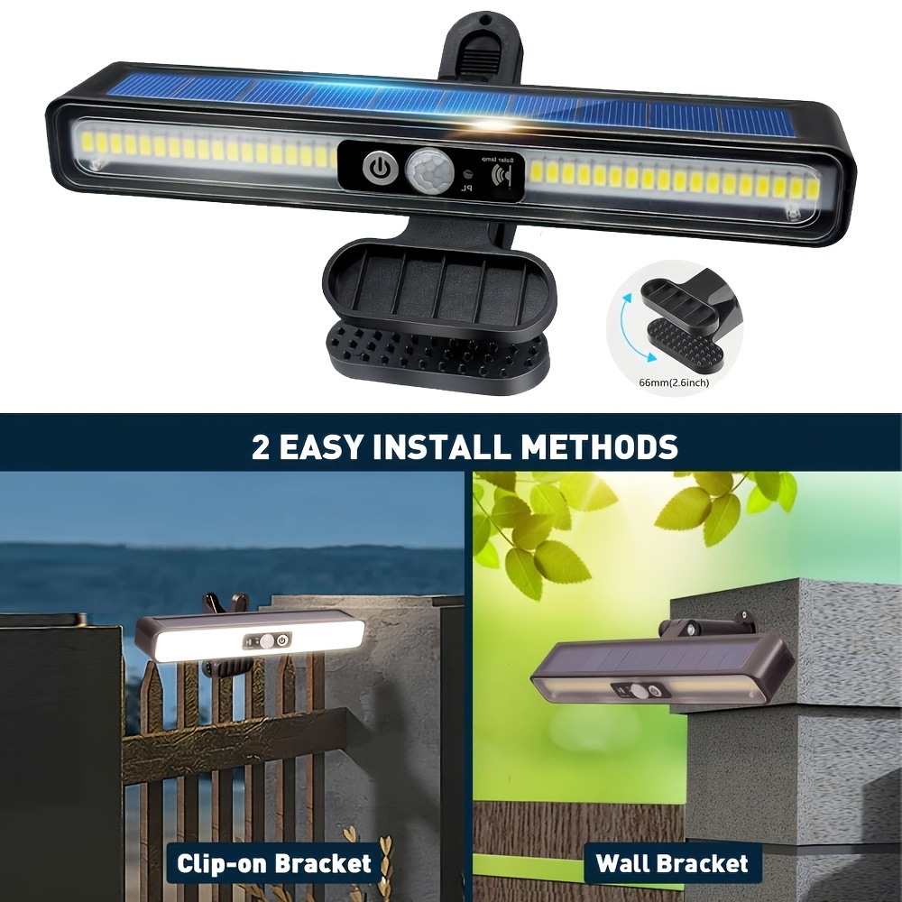 TEMU Bande Lumineuse Solaire d'Extérieur à avec Détecteur de Mouvement PIR (Noir, 6000K), Angle Réglable à 120°, 3 d'Éclairage Portables et Sûrs, Pas