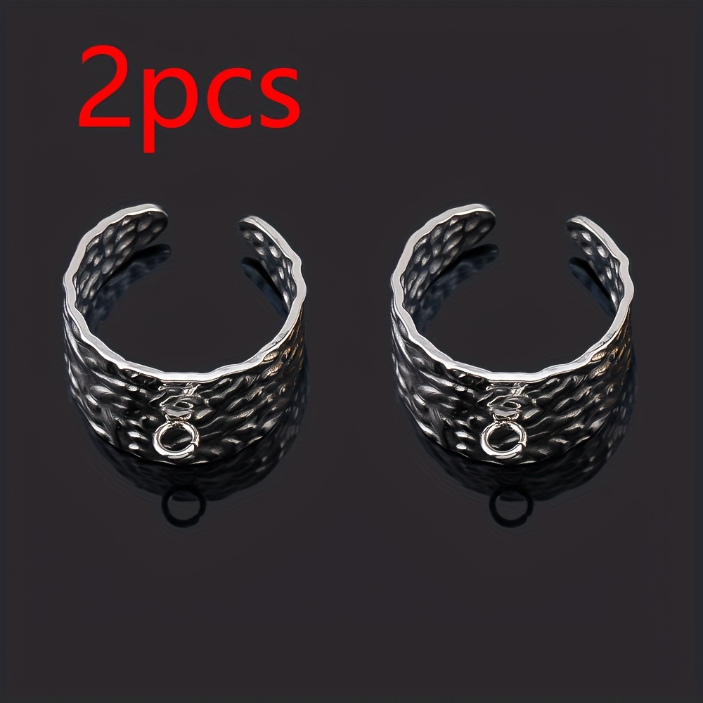 TEMU 2pcs Mingxuan Stainless Steel Blanks With Hanging Hole - Adjustable Ring & Necklace Compatible For Diy Making, Resizable Bands For Izable Rings,