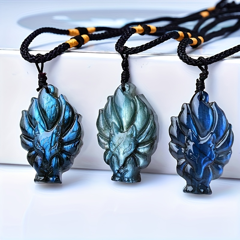 Unisex Labradorite Fox Pendant Necklace, Charm Gift
