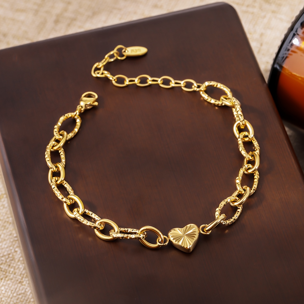 TEMU -texture Stainless Steel Bracelet | Featuring Retro And Exquisite Heart Embossed Decoration Design, Fashionable Jewelry For Women, Perfect For