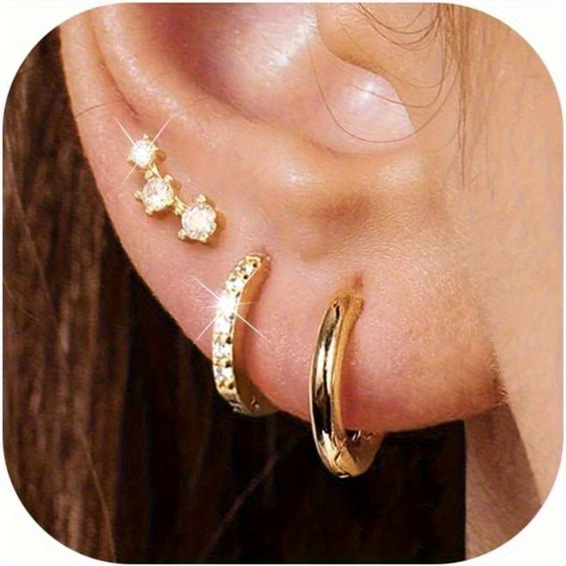 3pcs/6pcs Golden Stud Earrings For Women, Hypoallergenic Cartilage Earrings For Multiple Piercing, Dainty Small Stackable Hoop Earrings Set
