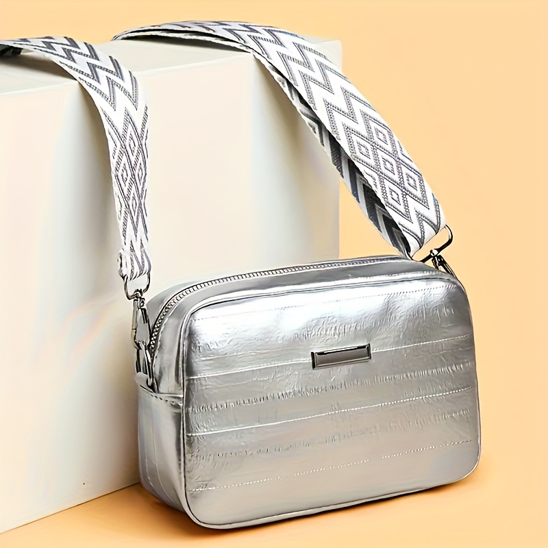 New Elegant Women's Shoulder Bag, Crossbody, Silvery Glossy Finish, Easy To Carry