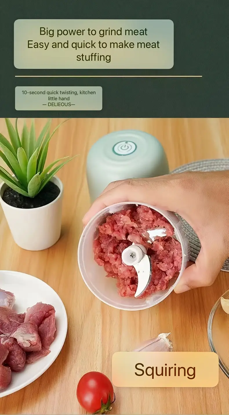 1pc mini electric food processor portable usb rechargeable 1000rpm garlic crusher meat grinder and chopper 3 38 8 45oz capacity plastic handheld mixer with lithium battery Product details 5