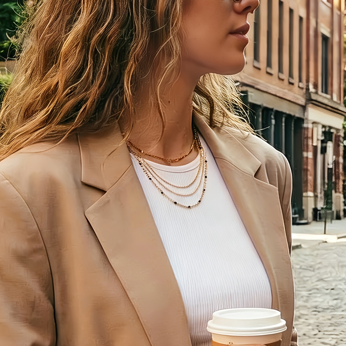 Women's 18K Plated Stainless Steel Layered Chain Necklace