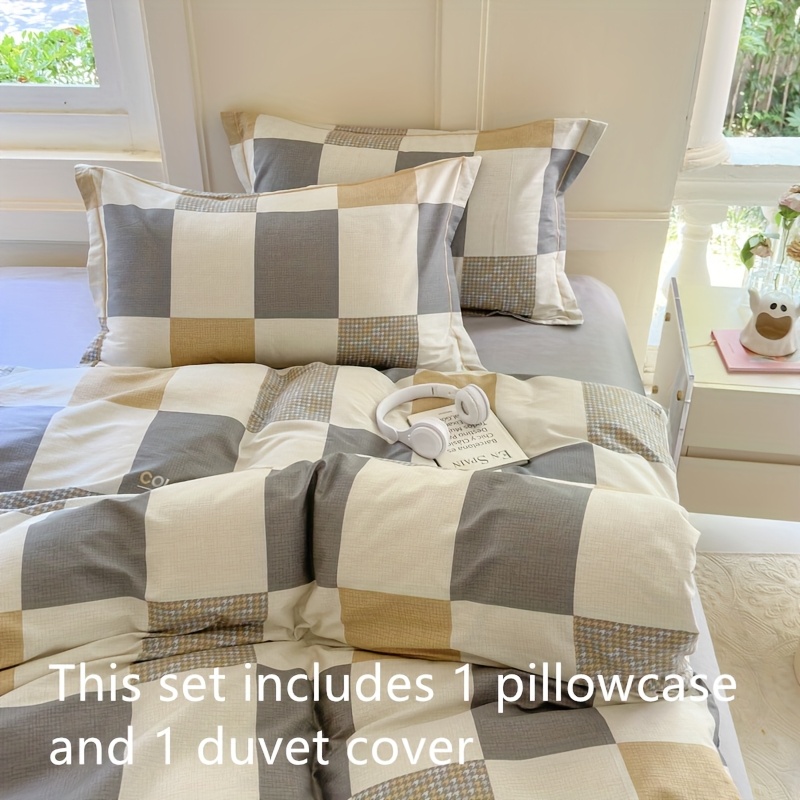 Image of 2/3pcs Soft 100% Cotton Duvet Cover Set (1 X Duvet Cover And Pillowcases, Without Core), Environmental And Healthy Bedding, Soft Comfortable For , For Bedroom