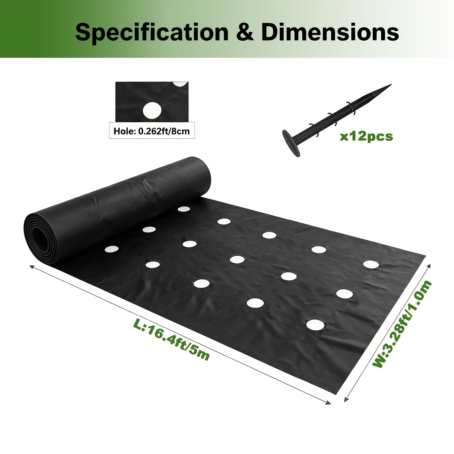 TEMU Black Weed Barrier Fabric With 8cm Hole Diameter / Breathable And Water-permeable Pp Material, Includes 12 Fixing Pegs. Suitable For Vegetable